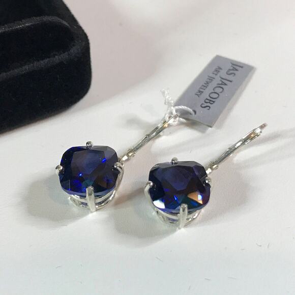 GORGEOUS 10ctw Cushion Cut Sapphire Earrings Lab Grown Sapphires - Picture 5 of 5